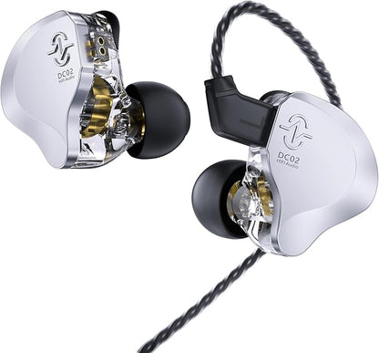In Ear Earbuds Wired IEM Headphone,CCZ DC02 Dual Magnetic Circuit DD HIFI Earphones,Professional Hifi Earphone,Stereo Sound Earbuds Earphone,CCZ Solo In Ear Monitor for System (Silver, No MIC)