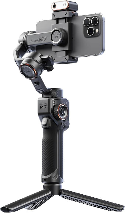 Hohem iSteady M7 Gimbal Stabilizer for Smartphone, 3-Axis Phone Gimbal, Gimbal Stabilizer for iPhone & Android, AI Tracking Sensor with Fill Light, 1.4" Detachable Touchscreen Remote Control