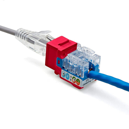 TRUE CABLE Cat5e Keystone Jack, Unshielded (UTP), 90 Degree Punch-Down, PoE++ (4PPoE) 100W, UL Listed, ETL Verified, ANSI/TIA Certified, Modular RJ45 Female, Red, 48 Pack