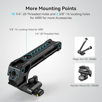 SMALLRIG Lightweight NATO Top Handle, Quick Release NATO Grip w/NATO Rail for DSLR Camera Cage, Universal Top Handle with 5 Cold Shoe Adapters - 4345 Black