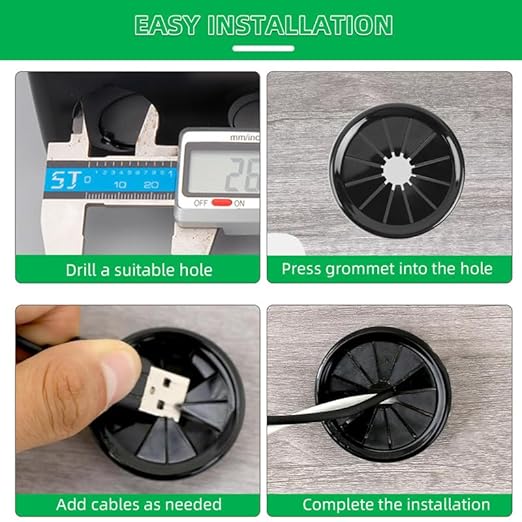 8PCS Cable Grommets, 2-3/16"(55mm) Desk Hole Cover Petal Shaped Buckle Type Nylon Snap Bushing Grommet, Wire Hole Cover Insert for Cables and Cords Management and Protection of Cabinet, Black