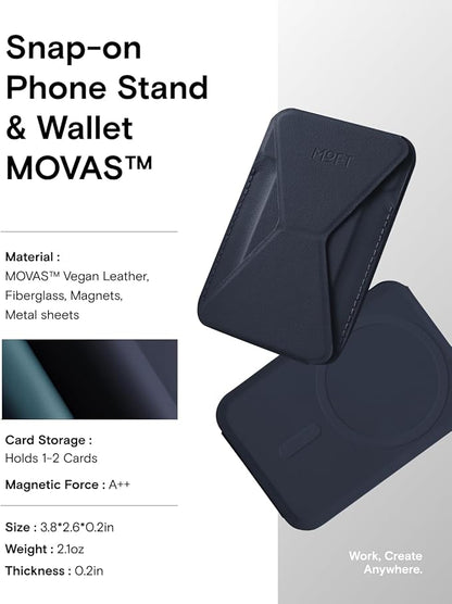 MOFT Magnetic Wallet Stand Compatible with iPhone 16/15/14/13/12 Series, Angle Adjustment & Magsafe Compatible MOVAS Phone Stand,Navy Blue