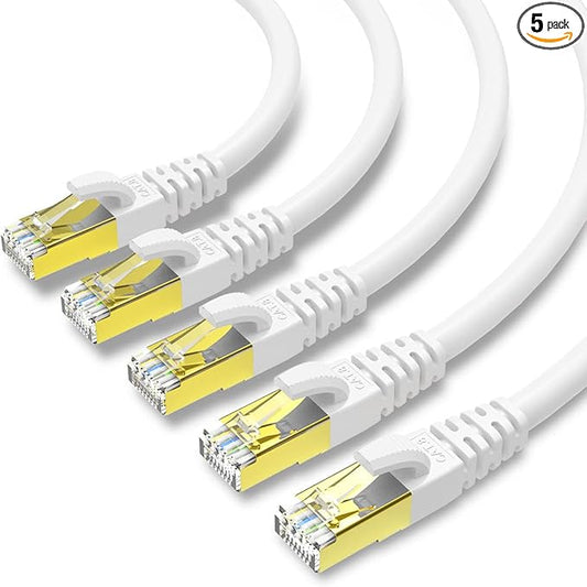 KASIMO CAT 8 Ethernet Cable SFTP Internet Network Patch Cord, Heavy Duty High Speed LAN Cables w Gold Plated RJ45 Connector Professional for Router, Modem, Gaming, Xbox (5 Feet, 5 Pack White)