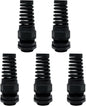 LeMotech 5Pcs NPT 3/4" IP68 Waterproof Cable Gland Flex Spiral Strain Relief Black Nylon Joint with Gaskets for 13-18mm Wire Thread