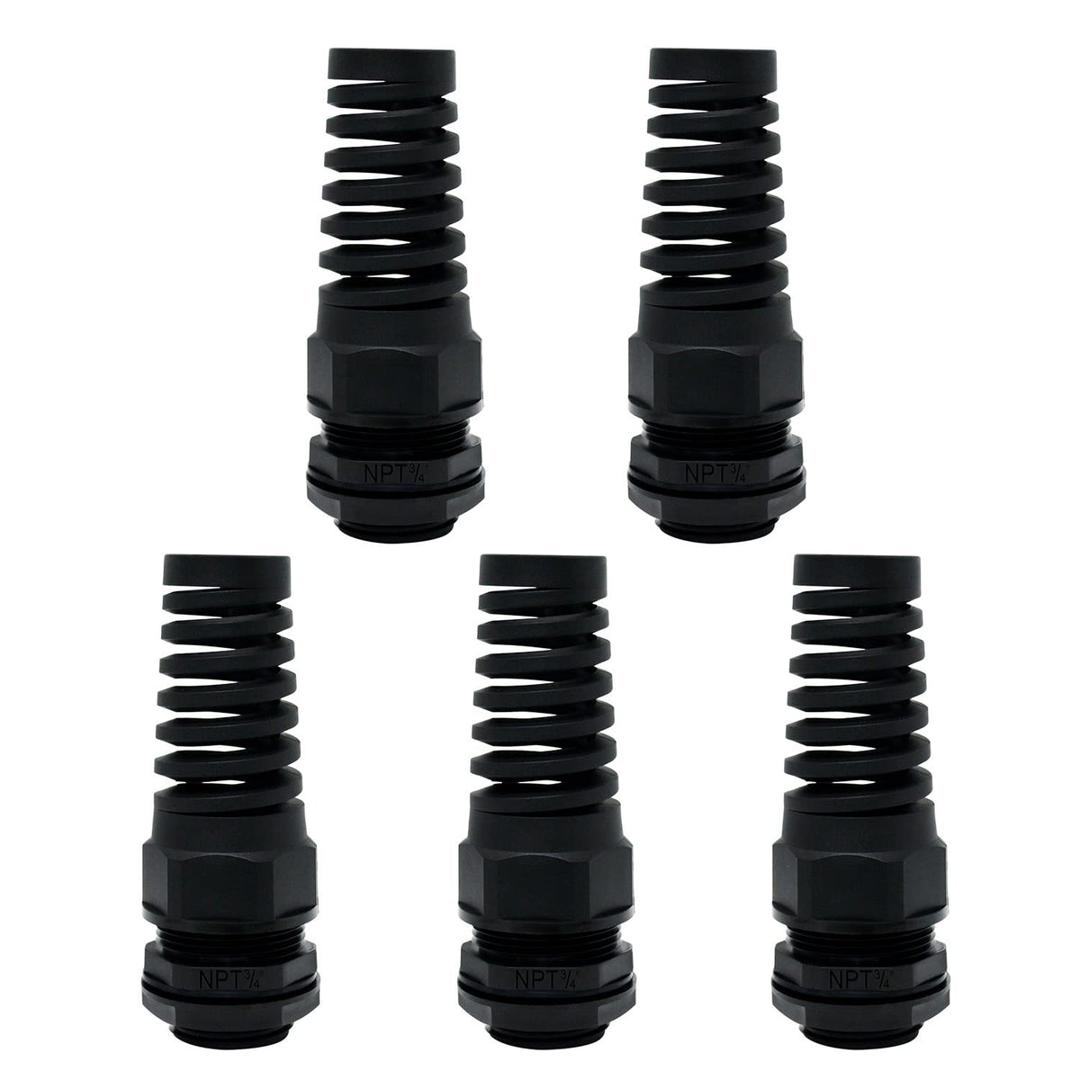 LeMotech 5Pcs NPT 1/2" IP68 Waterproof Cable Gland Flex Spiral Strain Relief Black Nylon Joint with Gaskets for 6-12mm Wire Thread