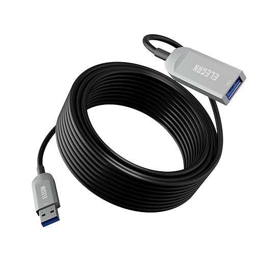 Elecan Active Optical USB 3.0 Extension Cable 100 FT Fiber Optic Type A Male to Female USB Extension Cord USB Extender 5Gbps Data Transfer for Webcam,Gamera, USB Hub, Keyboard, Hard Drive, Printer