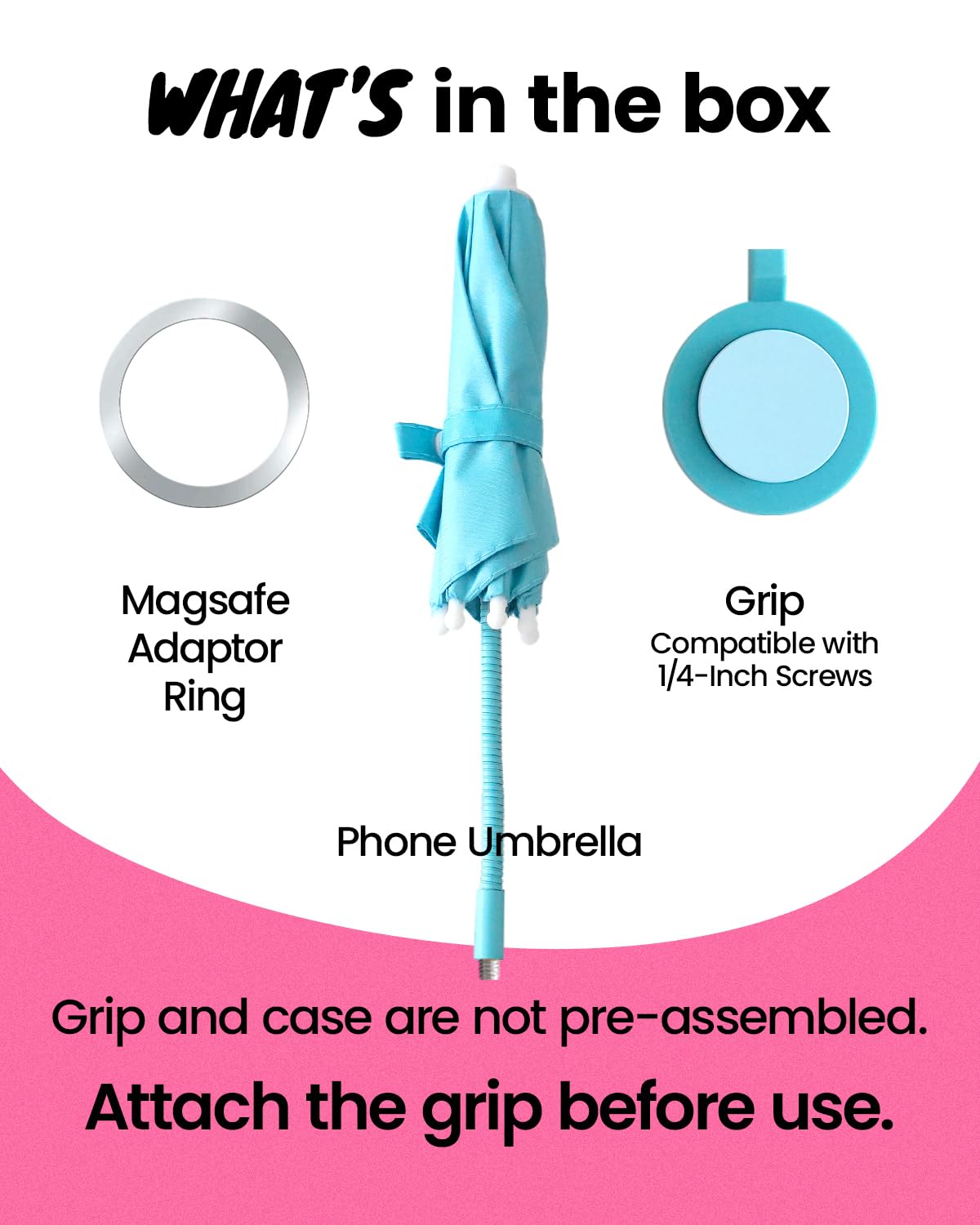 On The Grip 3 in 1 Magnetic Umbrella Sunshade Collapsible Expandable Phone Grip & Stand - Elegant Magsafe Compatible Phone Holder for Secure Grip and Hands-Free Viewing (Sky Blue)