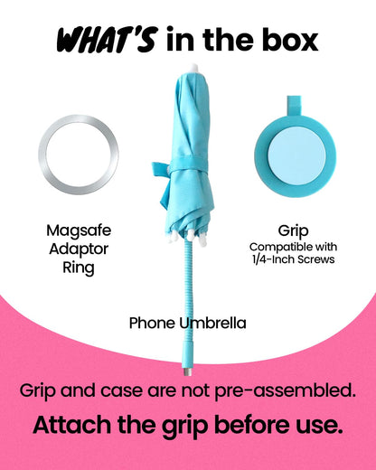 On The Grip 3 in 1 Magnetic Umbrella Sunshade Collapsible Expandable Phone Grip & Stand - Elegant Magsafe Compatible Phone Holder for Secure Grip and Hands-Free Viewing (Sky Blue)