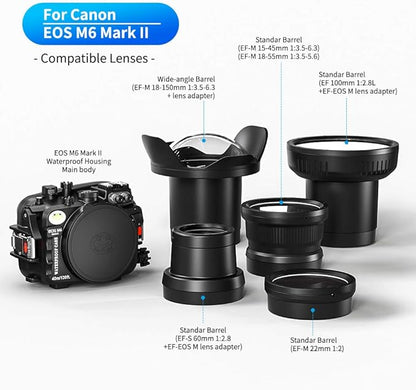 Sea frogs Underwater Camera Case Compatible with Canon EOS M6 Mark II 15-45MM 18-55MM IPX8 40m/130ft Maximum Diving Depth Waterproof Camera Housing for Diving, Surfing, Rowing, Skiing