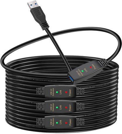 LDKCOK Active USB 3.0 Extension Cable 100ft– Male to Female Extender Cord, USB Extension Cable for USB Flash Drive, Card Reader, Hard Drive, Keyboard, PlayStation, Xbox, VR, Printer, Camera, Laptop