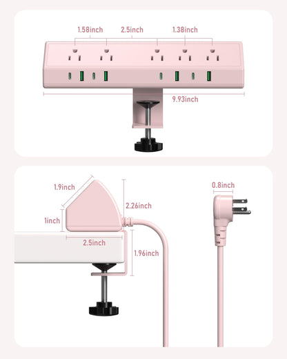 Jgstkcity Desk Clamp Power Strip USB C 45W,Surge Protector,Pink