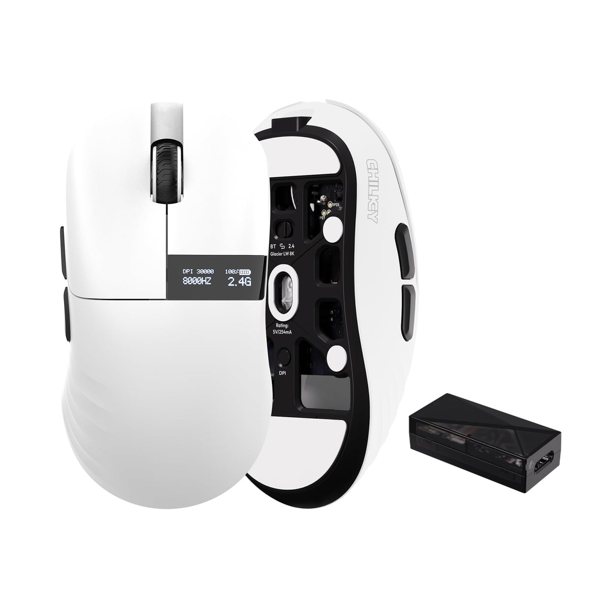 OOCTPK Chilkey Wireless Mouse, Glacier LW 8K M Gaming Mouse with OLED Screen, 8K Polling Rate, 30000 DPI Optical Tracking, 750 IPS, Bluetooth 5.2/2.4G/USB-C, 49g Super Lightweight, 100 Million Clicks