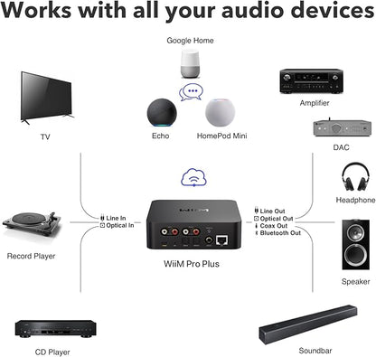 WiiM Pro Plus AirPlay 2 Receiver, Google Cast Audio, Multiroom Streamer with Premium AKM DAC, Voice Remote, Works with Alexa/Siri/Google, Stream Hi-Res Audio from Spotify, Amazon Music, Tidal and More