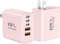 USB C Fast Wall Charger Block, 2Pack 60W USBC Charging Cubes, 5-Port PD+QC Power Adapter Multiport Brick Type C Box Plug for Phone 16/15/14/13/12/11/Pro Max/Plus, Pad Mini/Pro/S25/S24-Pink