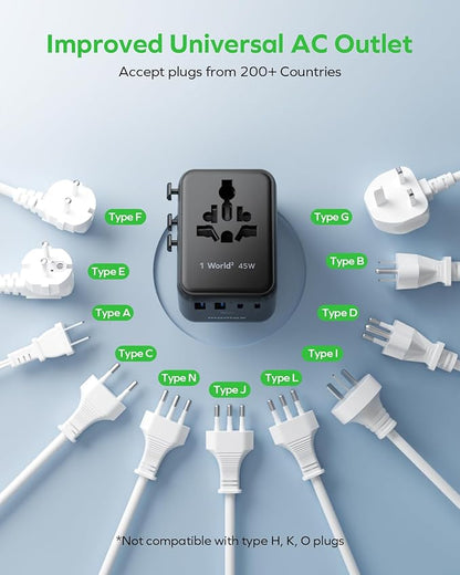 MOMAX Universal Travel Adapter, GaN PD 45W Fast International Power Adapter