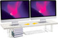 Dual-Monitor-Stand-Riser-For-Desk Adjustable Length 32-40 Inch，Large Desktop Computer Monitor Riser For 2 Screens，Desk Shelf Organizer Riser Stand For Computer/Laptop/PC/Printer/TV White