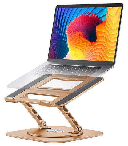 AOEVI Adjustable Laptop Stand with 360 Rotating Base, Computer Stand for Laptop Ergonimic Foldable Laptop Riser for Desk Compatible with MacBook Pro/Air Notebook up to 16 Inches, Gold