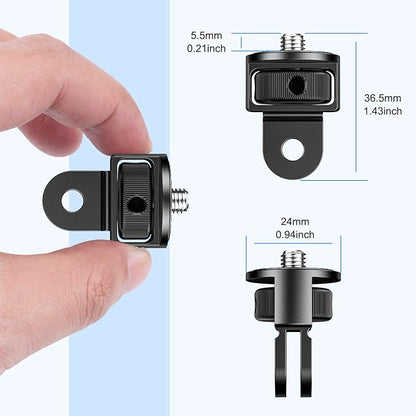 2 Pieces Camera Tripod Mount for Gopro Adapter 360°Adjustable Aluminum Alloy Conversion Adapter for GoPro Hero, Insta360, Sjcam Action Cameras and Other Standard 1/4 Accessories (GC-1)