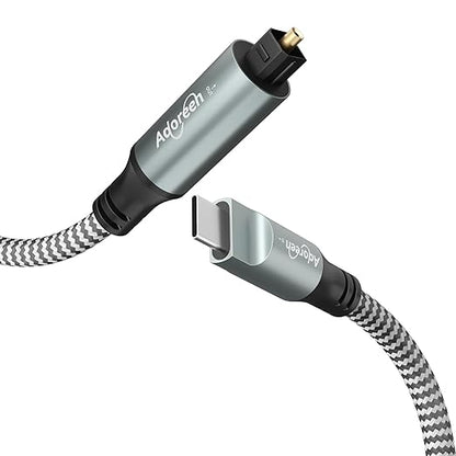 Adoreen Unidirectional USB C to Toslink Digital Optical Audio Cable 15 Ft, USB 2.0 Male to SPDIF Port Male Fiber Optic Adapter, Braided for TV/Soundbar, Sony PS5, Speaker-Not Toslink to USB