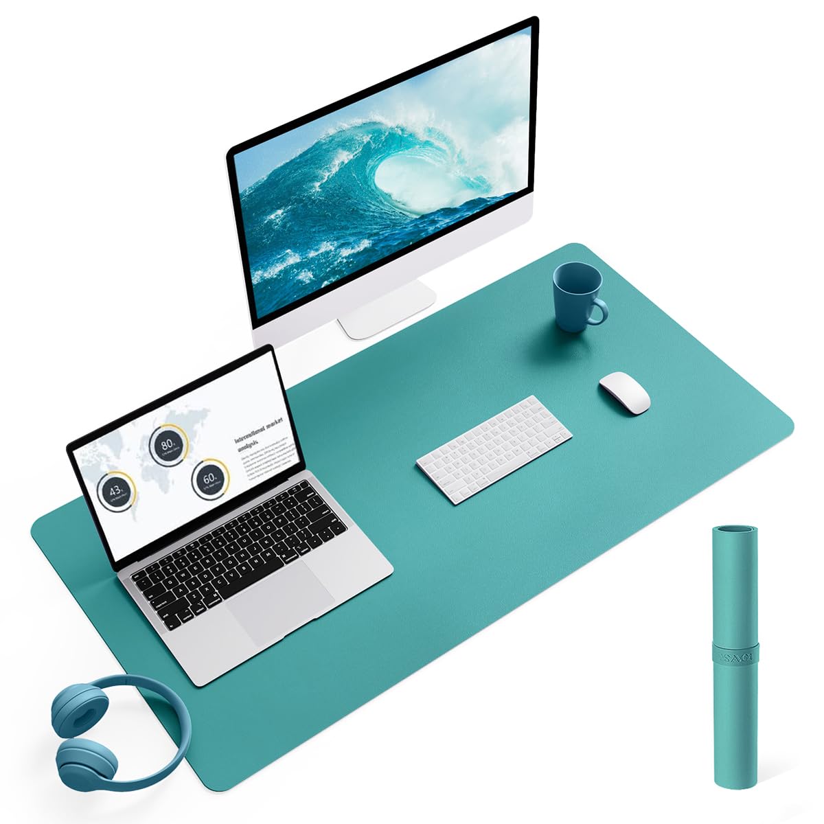 YSAGi Non-Slip Leather Desk Pad, Waterproof Laptop Computer Desk Keyboard Mat, Table Protector Blotter Mat, Large Mouse Pad for Office/Work/Home/Decor(Black, 31.5" x 15.7")