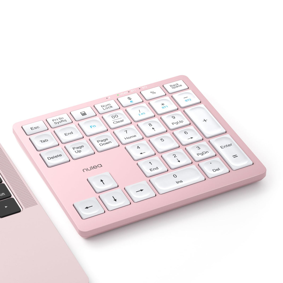 Nulea Wireless Number Pad Bluetooth 5.0 & 2.4G Portable Numeric Keyboard, USB-C Rechargeable, 34-Keys Bluetooth Keyboard for Data Entry (Silvery White)