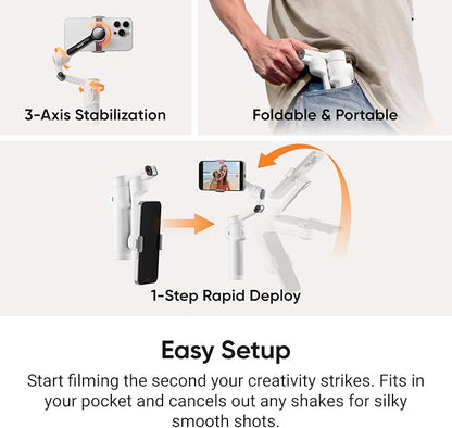 Insta360 Flow 2 Pro White - Foldable AI Phone Gimbal, Track in 200+ iOS Apps, Multi-Person & 360 Pan Tracking, Built-in Tripod/Selfie Stick, iPhone/Android Stabilizer