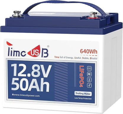 12V 50Ah Trolling Motor LiFePO4 Lithium Battery with Low-Temp Protection, 15000 Deep Cycle, Max. 60A Current at 30mins, 12V Battery for 20~70lb Boat Motor, Fish Finder, Instrument Panel etc.
