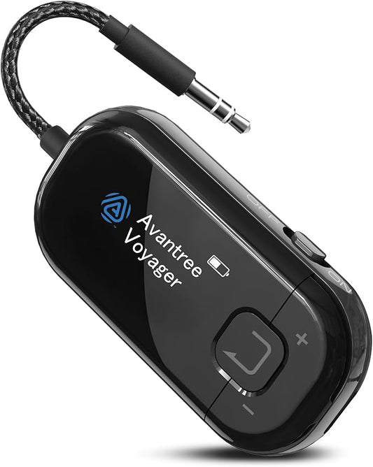 Avantree Voyager HA – Premium OLED Display Auracast Transmitter for Auracast-Enabled Hearing Aids with Volume Control, Bluetooth 5.4, Qualcomm Chip, Firmware Upgradeable, AUX for Airplane, PC, Gym