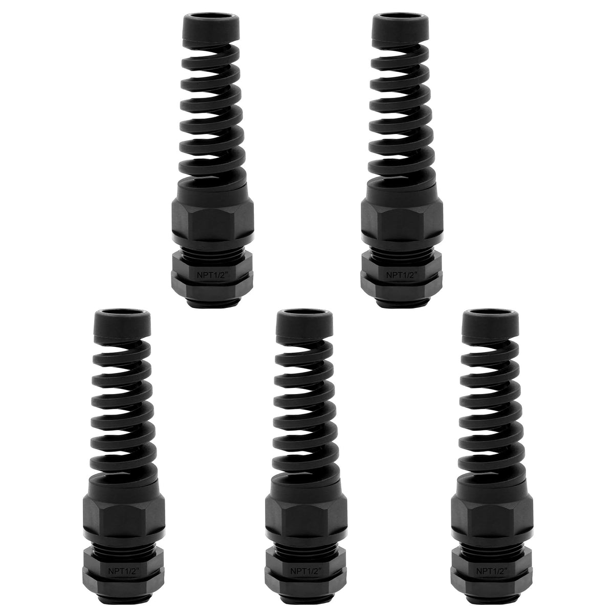 Strain Relief Cord Connector,LISTENJIALE 2Pcs NPT 1/4" Waterproof Cable Gland Flex Spiral Strain Relief Adjustable 4-8mm Cable Connector Nylon Joint with Gaskets(Black)
