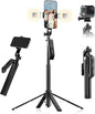 71" Phone Tripod Selfie Stick with Wireless Remote & 2 Fill Lights, Extendable Phone Stick for iPhone, Android, Camera & GoPro, S30 Portable Travel Tripod for Vlogging, Live Streaming(Black)
