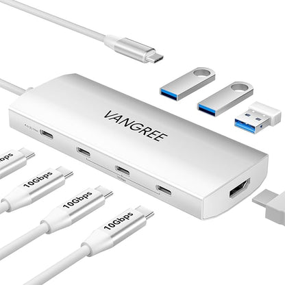 VANGREE USB C Hub 8 in 1, 3 USB-C+3 USB-A 3.2 10Gbps, 4K60Hz HDMI, 100W PD