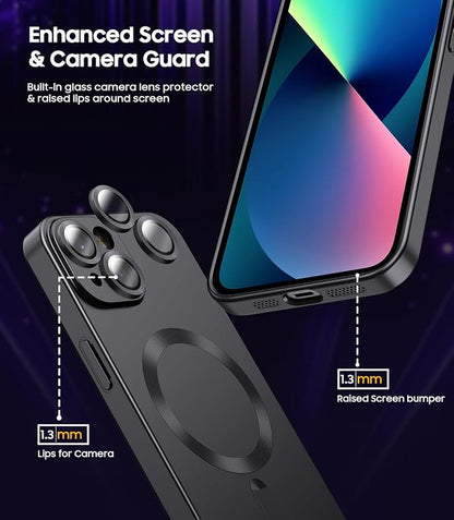 Magnetic for iPhone 13 Case [Compatible with MagSafe][Built-in Camera Lens Protector] Slim Soft Silicone Bumper Shockproof Metallic Luster Phone Case (Black)