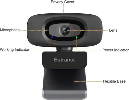 2K Quad HD Webcam with Privacy Cover & Noise-Canceling Microphone & USB C Adapter, Video Web Streaming Camera for PC Computer Desktop Laptop Mac Zoom Teams &More, 2pcs Cable Organizer
