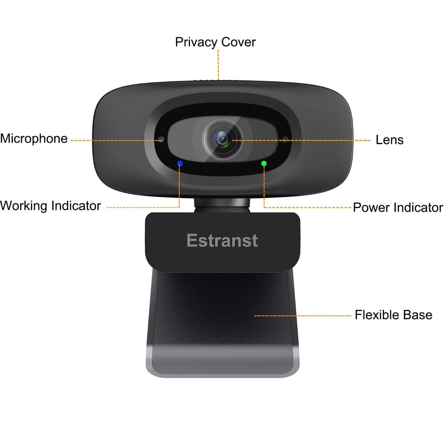 Estranst 2K Quad HD Webcam with Privacy Cover & Noise-Canceling Microphone, Video Web Streaming Camera for PC Computer Desktop Laptop Mac Zoom Teams &More, 1pc USB C Adapter