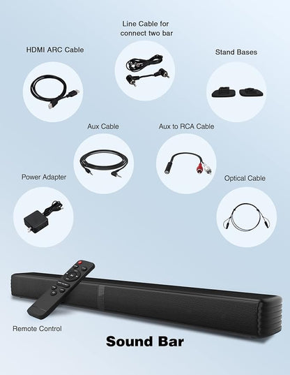 2 in 1 Separable Sound Bar for Smart TV, 2.2 Channel 32Inch Bluetooth 5.0 TV Speaker for Surround Sound System, Built-in Dual Subwoofer, Bass Adjustable, Remote Control Included(Sound Bar)