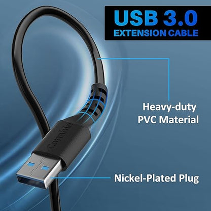 3 Pack USB 3.0 Extension Cable 15 Feet, USB A Male to Female Extender Cord, 5Gbps Data Transfer for Webcam, Printer, Keyboard, Mouse, Flash Drive, Hard Drive, Controller, Black Cable with 5 Cable Ties