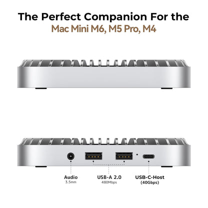 40Gbps Aluminum Hub & Stand for New Mac mini M6, M5 Pro, M4/M4 Pro Mac mini with 40Gbps NVMe/M.2 SSD Enclosure, 2X USB-A, USB-C Host, 3.5mm Audio – Compatible with All New Mac mini M4/M4 Pro