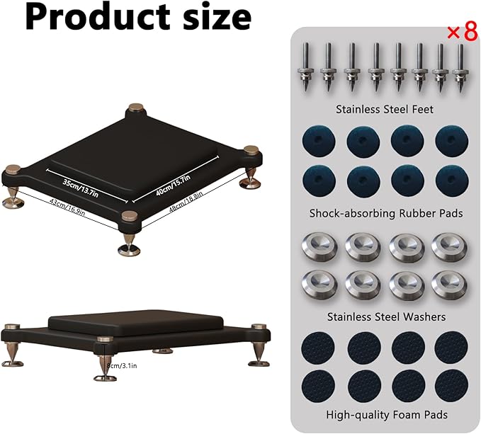 2pcs Subwoofer Isolation Stand, Double-Layered Speaker Isolation Stands with Stainless Steel Metal Feet, Acoustic Speakers Isolation Pad for Floor, Desktop (13.7×15.7in)