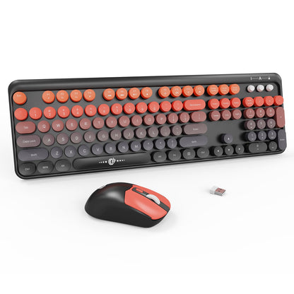 Wireless Keyboard and Mouse Combo, 104 Round Keys Cute Colorful Keyboard and Mouse with Retro Typewriter for PC/Mac/Laptop/Tablet/Computer/Windows Black Red