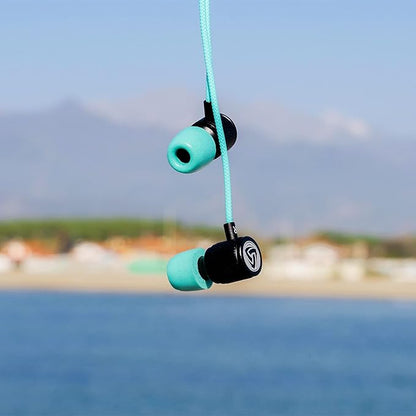 LUDOS Ultra Wired Earbuds in-Ear Headphones, 5 Years Warranty, Earphones with Mic, Noise Isolating Ear Buds, Memory Foam for iPhone, Samsung, School Students, Kids, Women, Small Ears - Turquoise