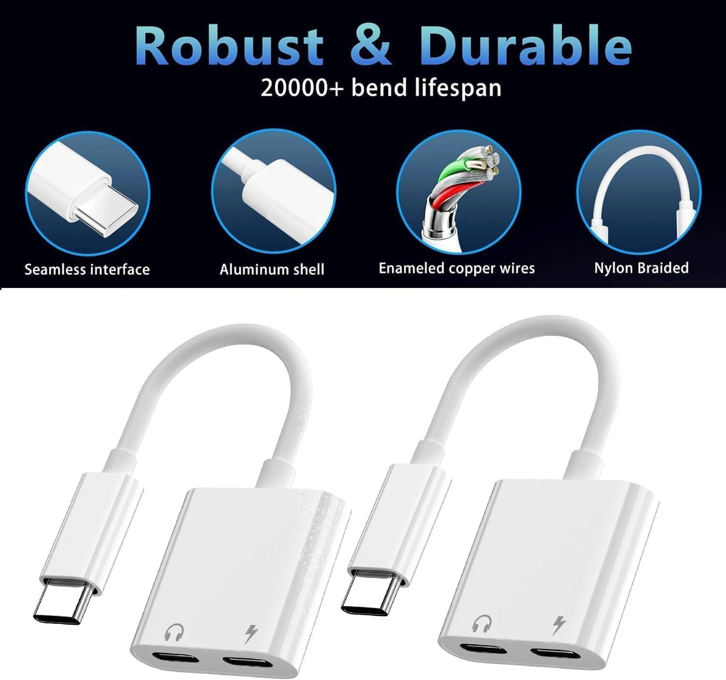 Dual USB C Headphone and Charger Adapter for iPhone 16,Dual USB C AUX + Charger Dongle Splitter Adapter Compatible with iPhone 16/16 Pro/16 Pro Max/15/15Pro/15Pro Max Support Call+Charging( 2Pack)