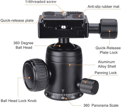 Professional Heavy Duty (20 lbs Load) DSLR Mirorrless Camera Suction Cup Car Mount Camcorder Vehicle Holder w/ 360°Panorama Ball Head + Quick Release Plate Compatible with Nikon Canon Sony RED BM