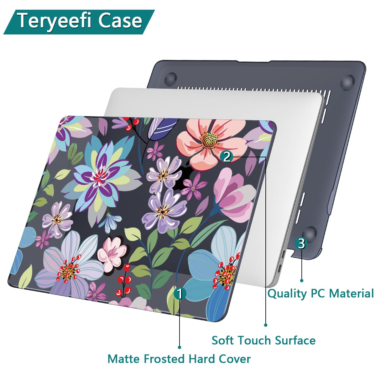 Teryeefi for MacBook Pro 13 inch Case M2 M1 2025 2022 2021-2016 Release fits Model A2338 /A2289/A2251/A2159/A1989/A1706 with Touch Bar, PC Hard Shell with Keyboard Cover, Pretty Colorful Flowers A004