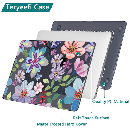 Teryeefi for MacBook Pro 13 inch Case M2 M1 2025 2022 2021-2016 Release fits Model A2338 /A2289/A2251/A2159/A1989/A1706 with Touch Bar, PC Hard Shell with Keyboard Cover, Pretty Colorful Flowers A004