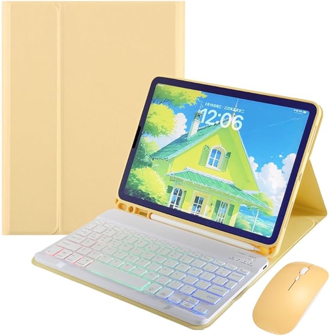 for iPad mini 5th Generation/iPad mini 4 Keyboard Case with Mouse and Rainbow Backlit Detachable Bluetooth Keyboard Cover,Yellow
