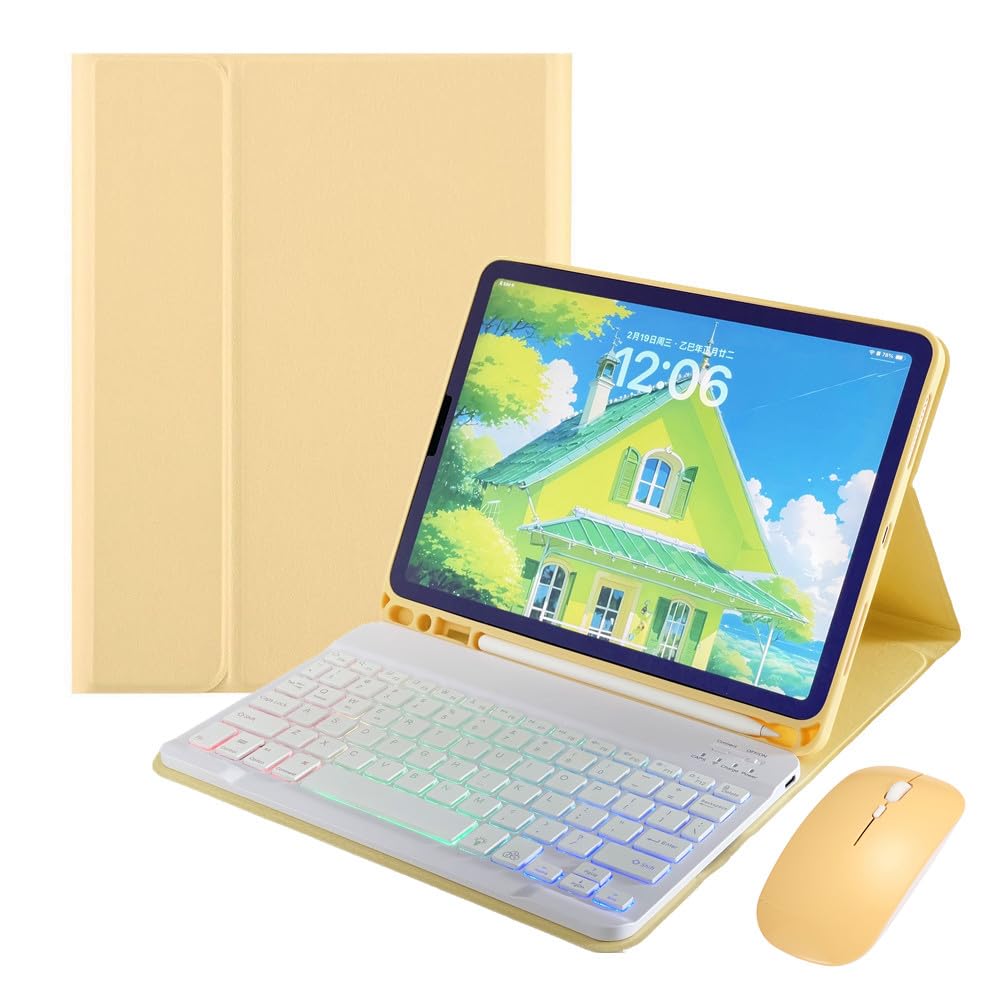 Disonbeir for iPad 11th (A16,2025) 11-inch, iPad 10th Gen 10.9 Inch 2022 Keyboard Case with Mouse and Rainbow Backlit Magnetic Detachable Bluetooth Keyboard Cover,Misty Blue