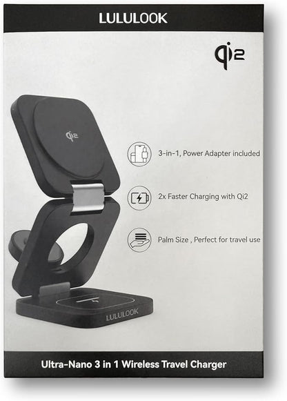 Qi2 Certified 3 in 1 Travel Charger MagSafe Compatible, Upgraded Foldable Wireless Charger Stand, Mag-Safe 3 in 1 Charging Station,15W Fast Charging for iPhone 17/16/15/14/13/12, Apple Watch, AirPods