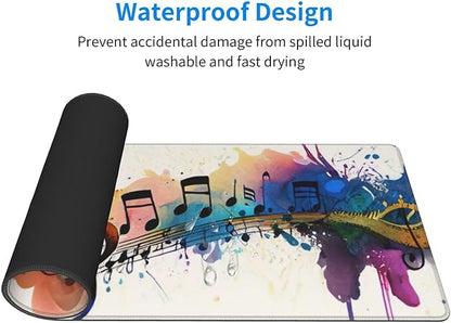Gaming Mouse Pad, Large Non-Slip Rubber Base Mousepad, Keyboard Mouse Mat, Desk Pad with Stitched Edges, 31.5x11.8inch, Music Note