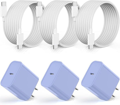 Apple iPhone 16 15 Charger Fast Charging [Apple MFi Certified]3Pack 20W USB Type C Charging Block with Long 6 FT Fast Charging Cable for iPhone 16/16 Pro/Pro Max,iPhone 15/15 Pro Max/Plus/iPad(Purple)