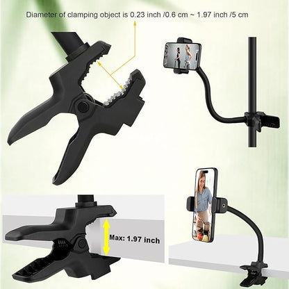 Gooseneck Phone Holder Jaws Flex Clamp Clip Mount,11.8" Long Gooseneck Arm Aluminum Alloy Ball Head Mount for Desk/Table/Pole/Board,Compatible with 3.5~7.5" iPhone/HTC/LG/Nexus/Smartphones-1 Pack